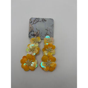 Yellow & White Sequin Flower Drop Earrings NWOT